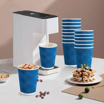 Lamosi 12 oz Insulated Coffee Cups Disposable - 50 Count Blue Paper Coffee Cups No Lids 12oz, Corrugated Ripple Wall Design for Hot Cold Drinks