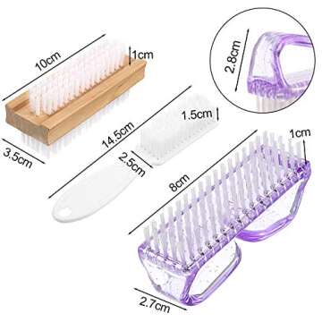 6 Pieces Nail Brush Kit Hand Fingernail Brush Double Sided Wooden Nail Brush Long Handle Grip Nail Brush for Toes Nails Cleaning