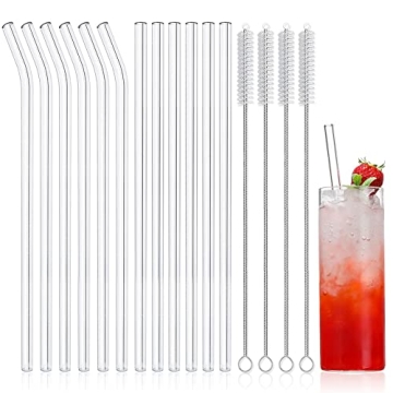 NETANY 16-Pack Reusable Glass Straws, Clear Glass Drinking Straw Set - Perfect for All Beverages