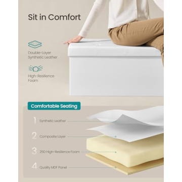 SONGMICS Folding Storage Ottoman with Padded Top for Style