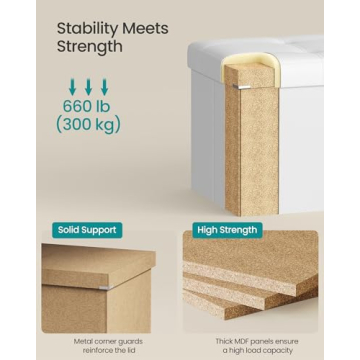 SONGMICS Folding Storage Ottoman with Padded Top for Style