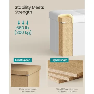 SONGMICS Folding Storage Ottoman with Padded Top for Style