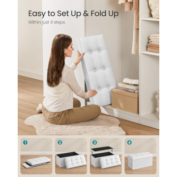 SONGMICS Folding Storage Ottoman with Padded Top for Style