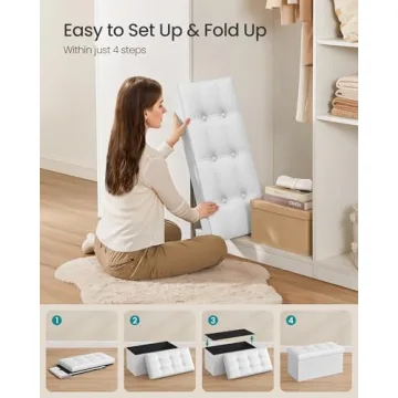 SONGMICS Folding Storage Ottoman with Padded Top for Style