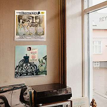 SUNEE Vinyl Records Shelf Wall Mount, 2 Pack 12 Inch Clear Acrylic Album Record Holder, for Wall Dis...