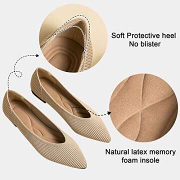 TINGRISE Women's Flats Shoes Pointed Toe Knit Ballet Comfortable Dressy Slip On Flat Beige US7