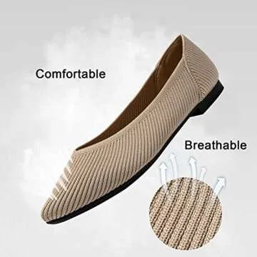 TINGRISE Women's Flats Shoes Pointed Toe Knit Ballet Comfortable Dressy Slip On Flat Beige US7