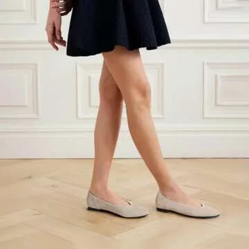 TINGRISE Women's Flats Shoes Pointed Toe Knit Ballet Comfortable Dressy Slip On Flat Beige US7