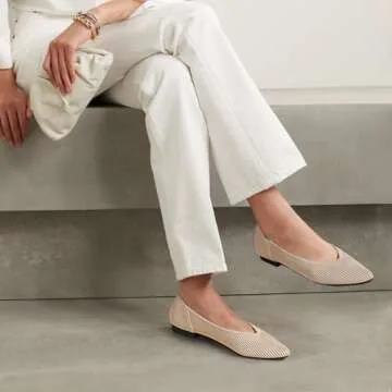 TINGRISE Women's Flats Shoes Pointed Toe Knit Ballet Comfortable Dressy Slip On Flat Beige US7