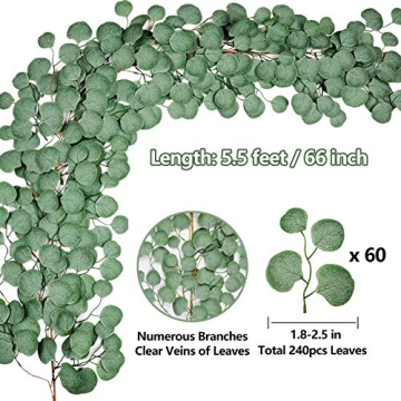 Miracliy Eucalyptus Garland, 5.5 Ft Artificial Eucalyptus Leaves Greenery Vine for Table Runner Wedding Backdrop Mantel Party Home Decor (Grey Green)