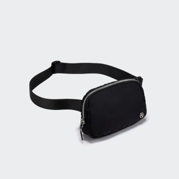 Black Belt Bag with Adjustable Strap, Pander Nylon Mini Fanny Pack for Outdoors Workout Traveling Casual Running Cycling, 1L