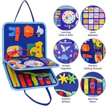 iooo Toddler Busy Board Montessori Toys for 1 2 3 4 Year Old, Sensory Board with Buckles Educational...