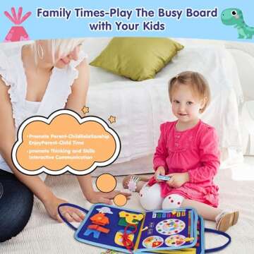 iooo Toddler Busy Board Montessori Toys for 1 2 3 4 Year Old, Sensory Board with Buckles Educational Activities for Learning Fine Motor Skills, Gifts Toy for Girls Boys for Airplane Car (Blue-3)
