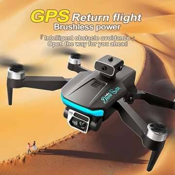 GPS Drone With 4K Camera For Adults, Portable Lightweight RC Gifts Toys Quadcopter for Boys Grils, Auto Return, Follow Me, Brushless Motor, Headless Mode, Altitude Hold, Folding Multirotors Drone (A)