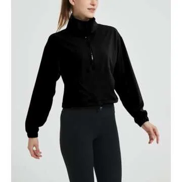 happlan Women's Half Zip Pullover Cropped Jackets Long Sleeve Athletic Running Yoga Workout Shirts for Women(0657-Black-M)