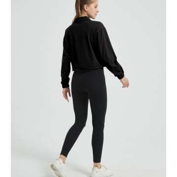 happlan Women's Half Zip Pullover Cropped Jackets Long Sleeve Athletic Running Yoga Workout Shirts for Women(0657-Black-M)