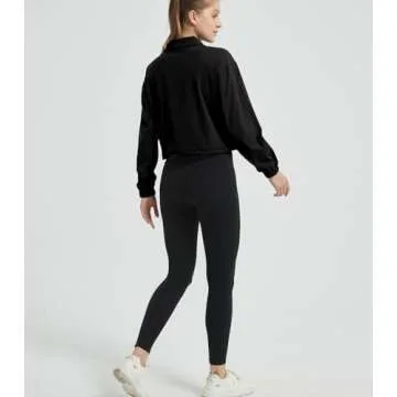 happlan Women's Half Zip Pullover Cropped Jackets Long Sleeve Athletic Running Yoga Workout Shirts for Women(0657-Black-M)