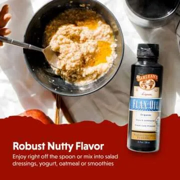 Barlean's Organic Lignan Flaxseed Oil Liquid Supplement from Cold Pressed Flax Seeds, 7,230 mg ALA Omega-3 Fatty Acids for Skin and Hair Care, Vegan & Gluten Free, 8 oz