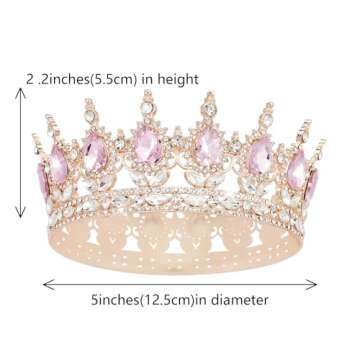 YOUlDIANZI Queen Crown Rhinestone Wedding Crowns and Tiaras for Women Costume Party Hair Accessories Princess Birthday Crown Crystal Bridal Crown (Rose Gold Pink Crown), Large
