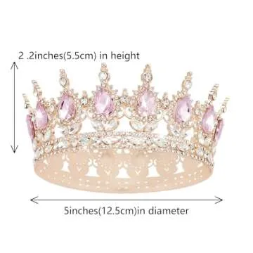 YOUlDIANZI Queen Crown Rhinestone Wedding Crowns and Tiaras for Women Costume Party Hair Accessories Princess Birthday Crown Crystal Bridal Crown (Rose Gold Pink Crown), Large