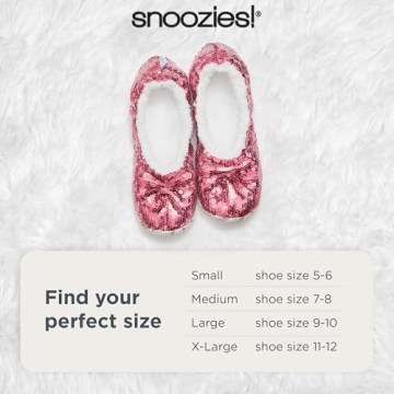 Snoozies Ballerina Bling Metallic Shine Women Slippers | Sequin House Slippers for Women | Slipper Socks with Grippers for Women | Cute Slippers for Women | Pink | Large