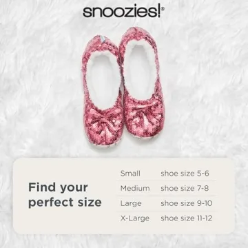 Snoozies Ballerina Bling Metallic Shine Women Slippers | Sequin House Slippers for Women | Slipper Socks with Grippers for Women | Cute Slippers for Women | Pink | Large