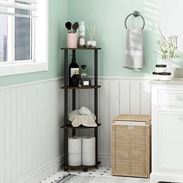 Furinno Turn-N-Tube 4-Tier Corner Display Rack Multipurpose Shelving Unit, Dark Brown Grain/Black