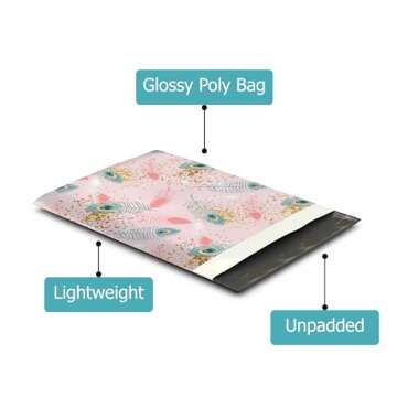 10x13 (100) Pink Peacock Feather Designer Poly Mailers Waterproof Self Sealing Tear Resistant Polymailers Shipping Envelopes Premium Printed Bags For Small Businesses