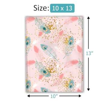 10x13 (100) Pink Peacock Feather Designer Poly Mailers Waterproof Self Sealing Tear Resistant Polymailers Shipping Envelopes Premium Printed Bags For Small Businesses