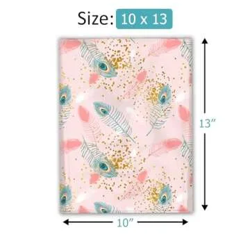 10x13 (100) Pink Peacock Feather Designer Poly Mailers Waterproof Self Sealing Tear Resistant Polymailers Shipping Envelopes Premium Printed Bags For Small Businesses