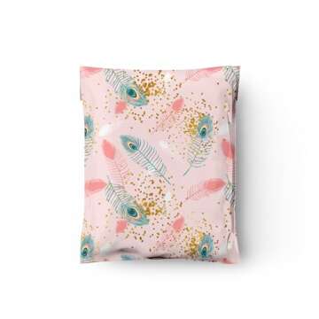 10x13 (100) Pink Peacock Feather Designer Poly Mailers Waterproof Self Sealing Tear Resistant Polymailers Shipping Envelopes Premium Printed Bags For Small Businesses