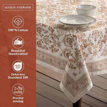 Maison d' Hermine 100% Cotton Table Cover - 60"x90" Rectangle Decorative Tablecloth - Washable Table...