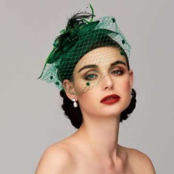 TS Fascinators Hat Tea Party Hat Mesh Floral Feather Hair Clip Girls and Women Fascinator Headband w...