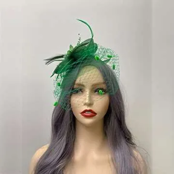 TS Fascinators Hat Tea Party Hat Mesh Floral Feather Hair Clip Girls and Women Fascinator Headband with Veil for Wedding Cocktail Green