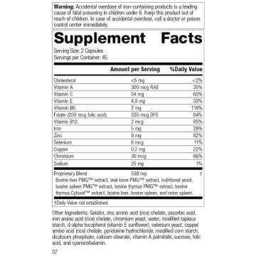 Standard Process Immuplex - Daily Immune Support Supplement with Folate, Iron, Vitamin C & Vitamin A - Mineral Supplement with Antioxidant Ingredients - 90 Capsules