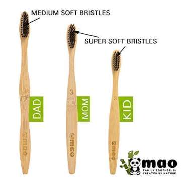 9 Pack Mao Bamboo Toothbrushes for Kids and Adults | The Ultimate Natural and Organic Wood Toothbrus...