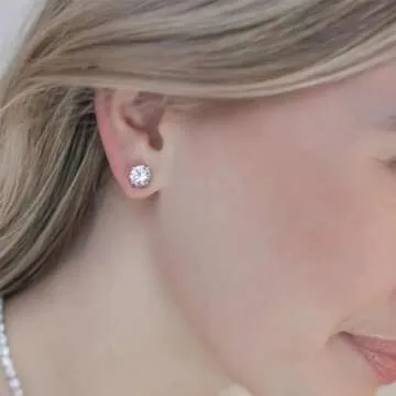 Women's 14K White Plated CZ Stud Earrings Simulated Diamond Round Cubic Zirconia Ear Stud Set（5 Pa...
