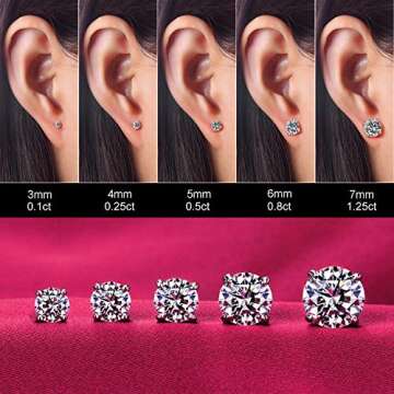 Women's 14K White Plated CZ Stud Earrings Simulated Diamond Round Cubic Zirconia Ear Stud Set（5 Pairs)