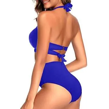 Vintage Royal Blue Halter Swimsuit for Women