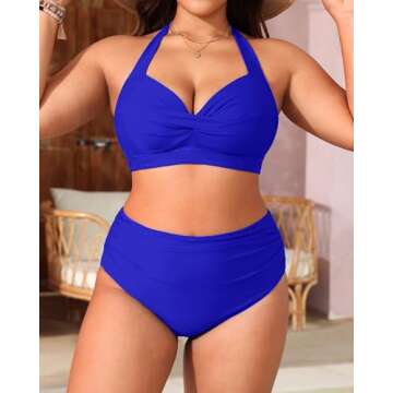 Vintage Royal Blue Halter Swimsuit for Women