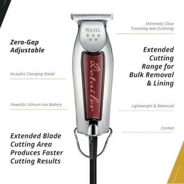 Wahl Professional Detailer Corded Trimmer Adjustable T Blade Lightweight Rotary Motor Complete Kit Burgundy