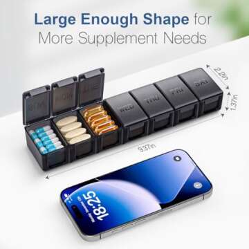 Extra Large Pill Organizer Weekly, KAPENS Daily Pill Case Box Large Capacity Compartments, 7 Day Pil...