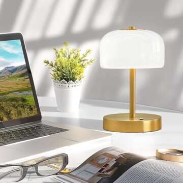 Oneach Portable Cordless Table Lamp, Rechargeable Battery Powered Lamp with Opal Glass Shade, 3-Way ...