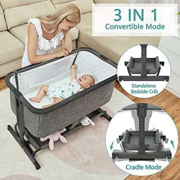 AMKE 3 in 1 Baby Bassinets,Bedside Sleeper for Baby,Baby Cradle with Storage Basket, Easy to Assembl...