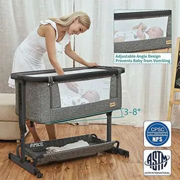 AMKE 3 in 1 Baby Bassinets,Bedside Sleeper for Baby,Baby Cradle with Storage Basket, Easy to Assemble Bassinet for Newborn/Infant, Adjustable Bedside Crib,Safe Portable Baby Bed