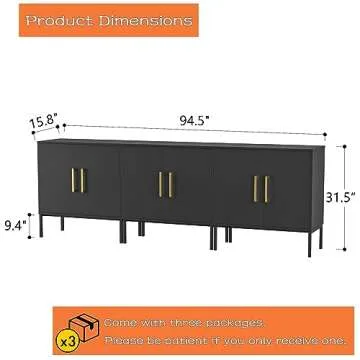 LYNSOM TV Stand for 85 Inch TV, Media Entertainment Center Console Table, 3 Cabinets, TV Console Table with Storage Cabinet for Bedroom, Living Room, Entertainment Room (Black)
