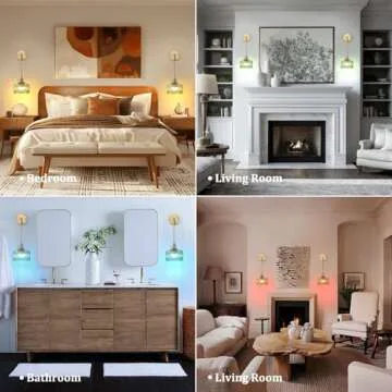 Shenmoyl Battery Operated Wall Sconce with Green Striped Shade Pattern Glass Adjustable Chain Retro Gold Wall Mounted Light, Modern Wall Decor for Bedside Bedroom Indoor Doorway， Set of 2