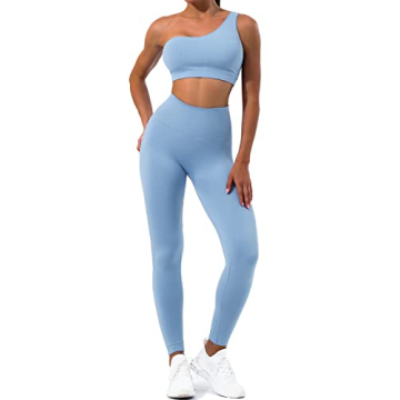 Sportneer Workout Sets for Women 2 Piece, Ribbed Seamless Cute One Shoulder Sports Bra and High Wais...