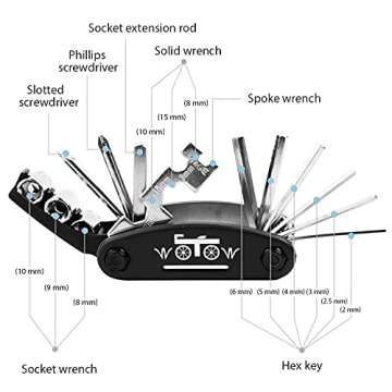 WOTOW Bike Repair Tool Kit, 16 in 1 Bicycle Multitool with Bike Tire Levers Hex Spoke Wrench, Multi ...