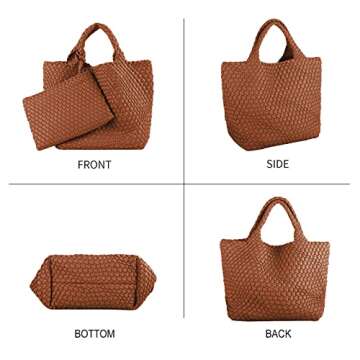 Woven Tote Bag, Women Macaron Soft Leather Weave Handbag Purse Wrist Bag Large Capacity Work Shoppin...